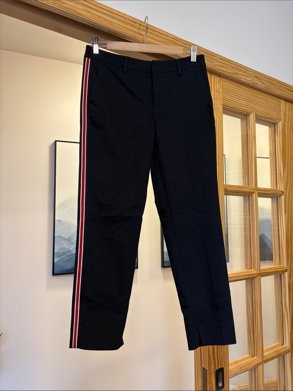 Zara Black Chinos with Red and White Side Stripes